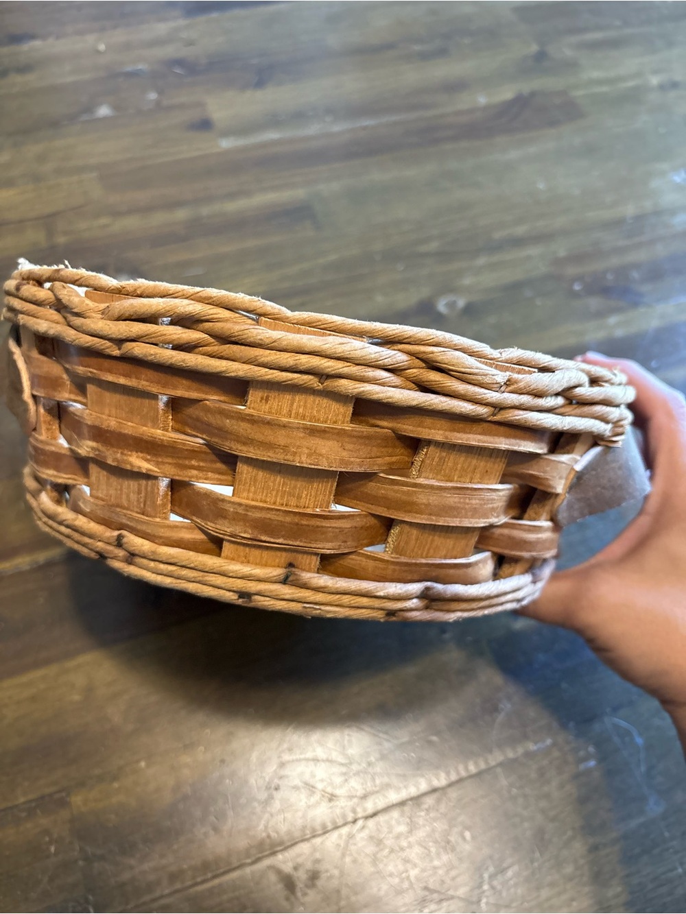 Vintage Pyrex Casserole Dish Holder Wicker Round Basket Leather Handles Corning